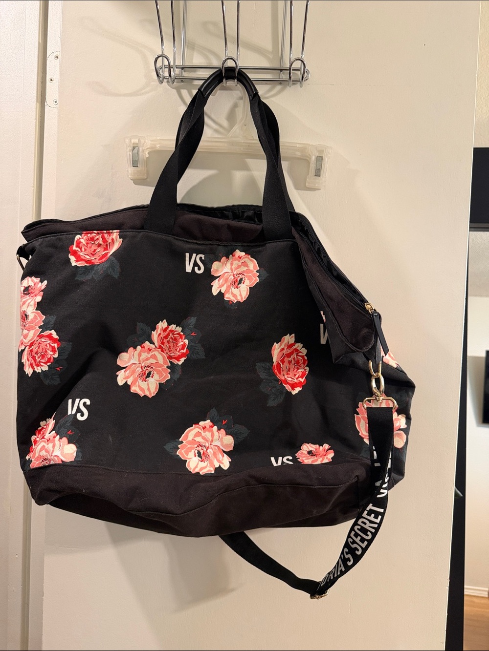 Victoria's Secret Black Tote with Pink Floral Print